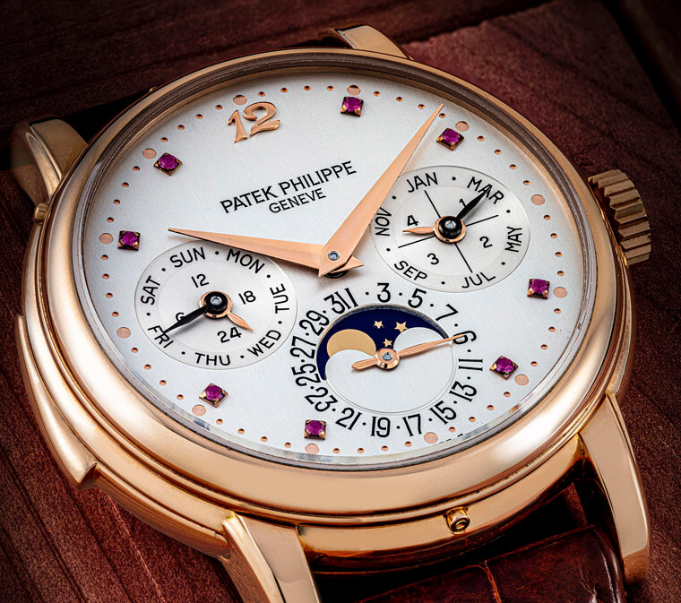 镶嵌红宝石的百达翡丽怀表,百达翡丽顶级古董黄金表