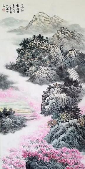 中国画《一岭红霞锁住春》在东京都美术馆展出，被日本前首相收藏