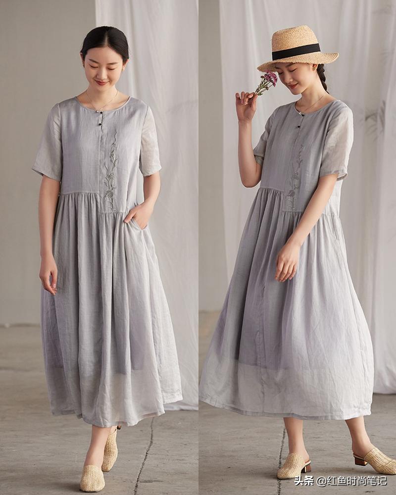 生活复杂才要穿得简单，这10套宽松舒服的棉麻风裙子，显气质