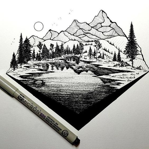 黑白线条意境画图片大全,简单线条意境画钢笔画
