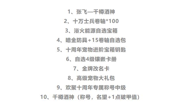 梦三国十周年奖励,梦三国九周年第二章奖励