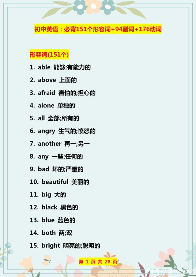 英语140个形容词,英语184个语法点