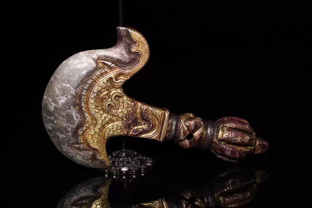 18世纪铜鎏金金刚杵,金刚橛钺刀