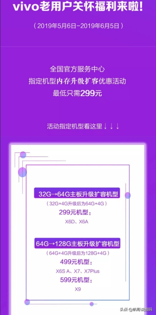 vivo老款手机升级内存服务,真情回馈