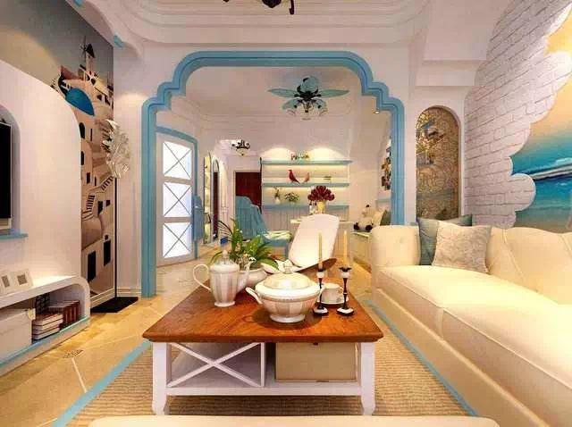 天蓝色地中海风格,地中海蓝色条纹装修效果图