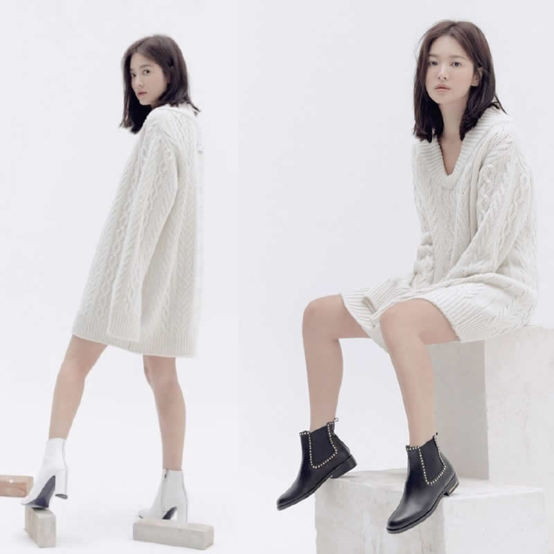 宋慧乔高领毛衣配大衣,宋慧乔千鸟格外套