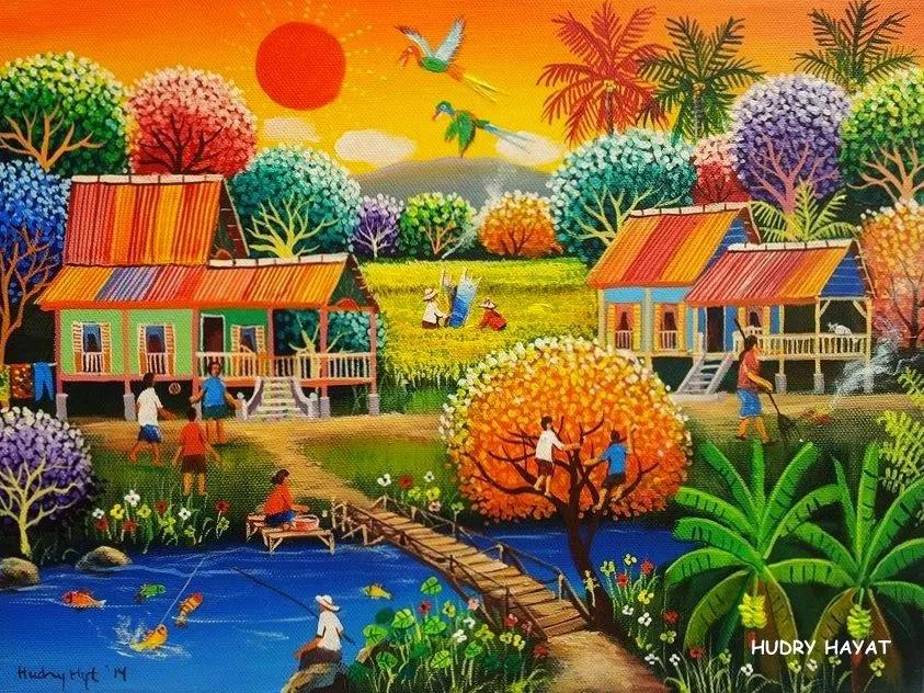 水粉点画法风景图片,水粉点画法风景