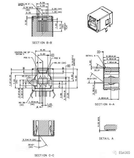 usb接口杜邦线封装,usb接口封装尺寸图