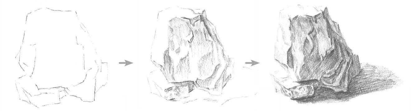 初学者画山石的方法,山水画入门基础画法