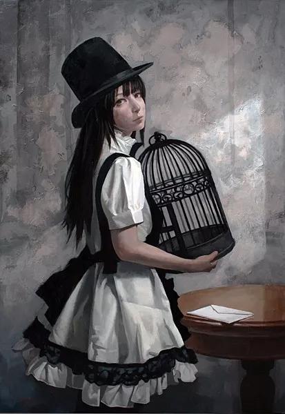 油画日系动漫,油画里的唯美少女