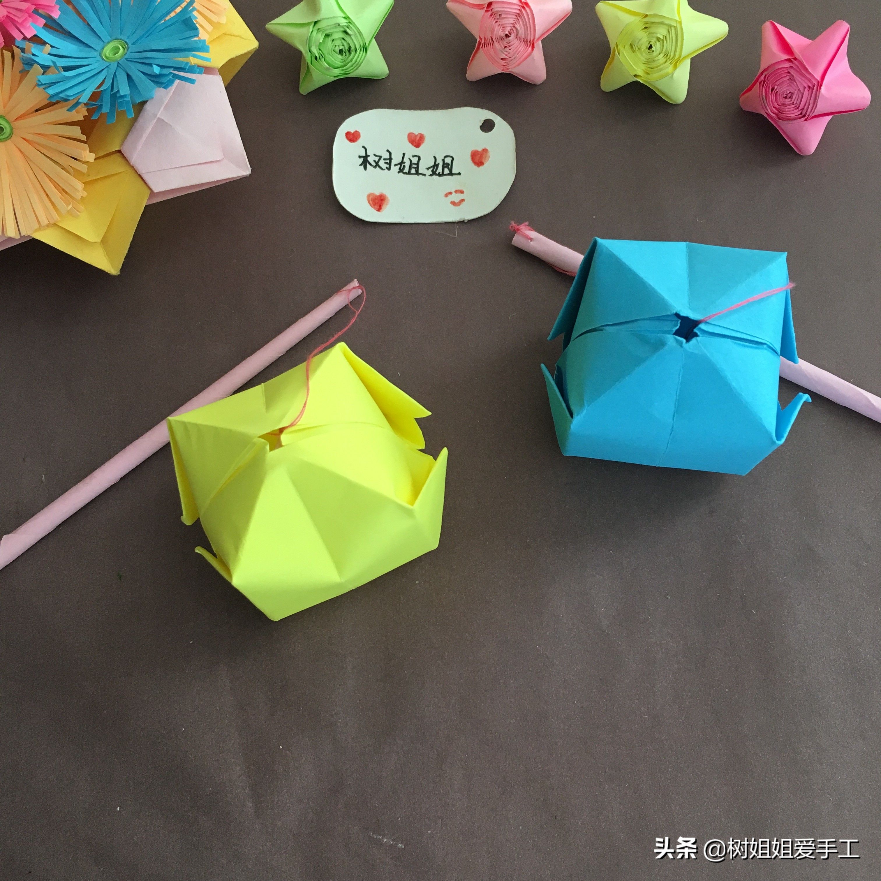 儿童吹气式手提灯笼折纸视频,折纸灯笼解压玩具