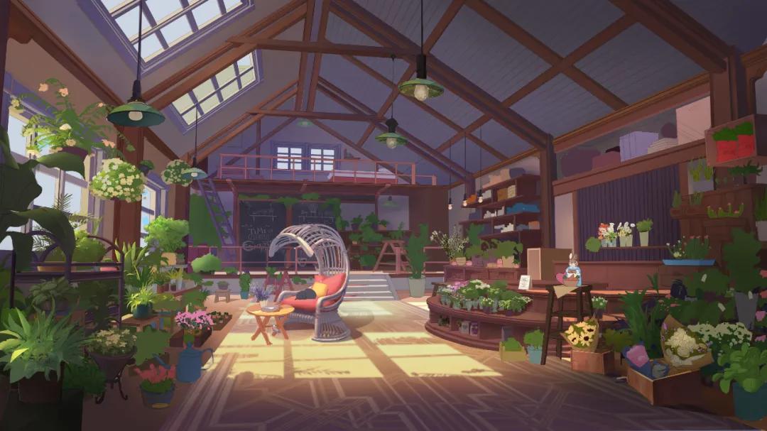 速写手绘花店场景,ins风花店过年店内布置场景